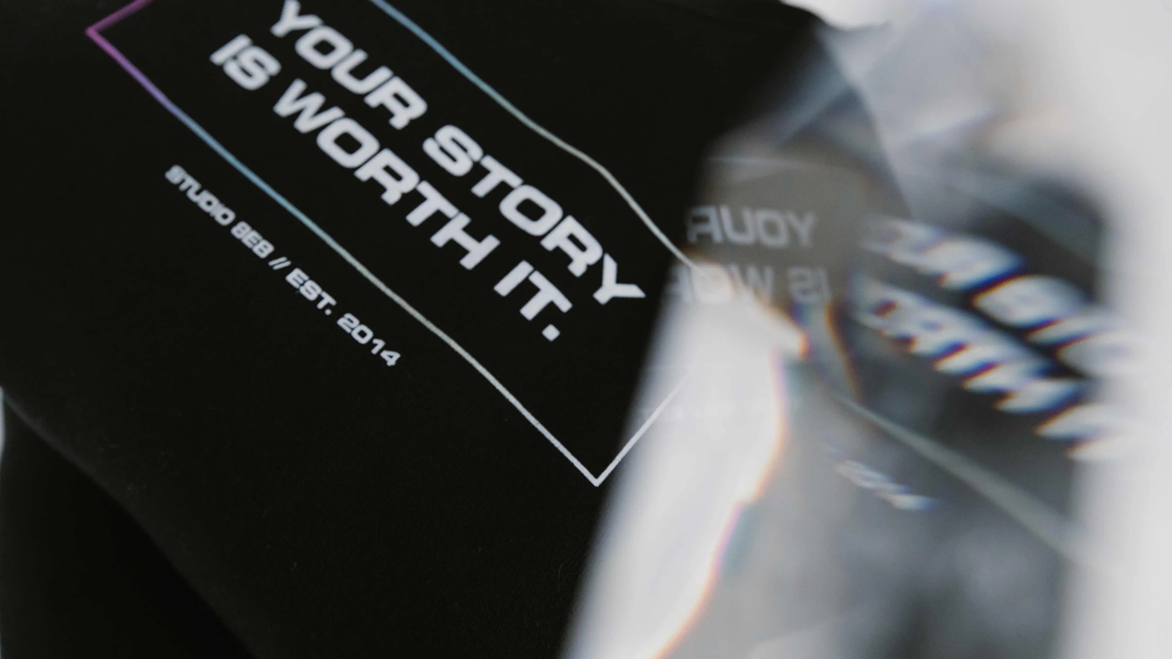 Close-up photo of our "your story is worth it" crewneck sweatshirt