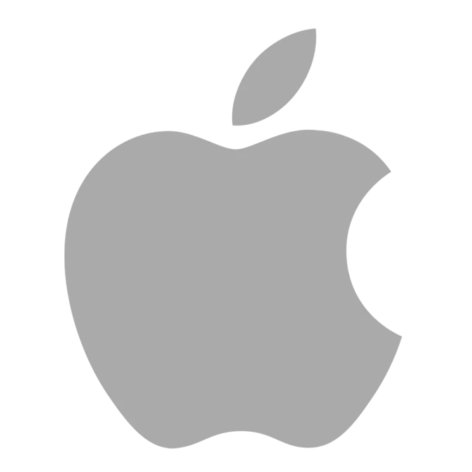 Silhouette of the apple inc. logo, a stylized apple with a bite taken out, depicted in light gray color on a dark background.