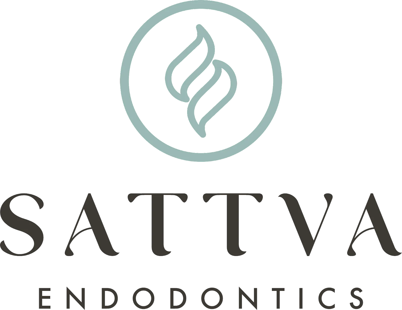 Logo of Sattva Endodontics featuring a stylized leaf within a circle above the text "Sattva Endodontics".