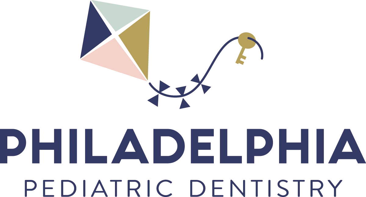 logo of philadelphia pediatric dentistry featuring an abstract, multicolored kite design above the text.